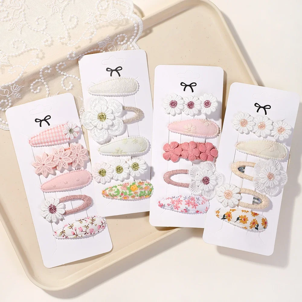 Neues 5-teiliges BB-Clips-Set für Kinder, Haarschmuck, süße bedruckte Haarspangen, Haarspange für Mädchen, Ins-Stil, Gänseblümchen-Haarnadel-Ornamente – Detail 1