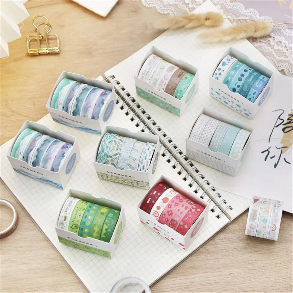 5Rolls/box Washi Tape Set Decorative Masking Tape Cute Scrapbooking Adhesive Tape Student Stationery School Stationery Supplies