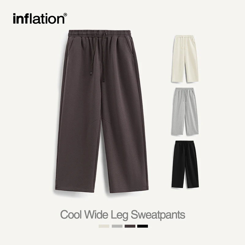 INFLATION Skin-friendly Sweatpants Unisex Cool Feeling Breathable Wide Leg Pants