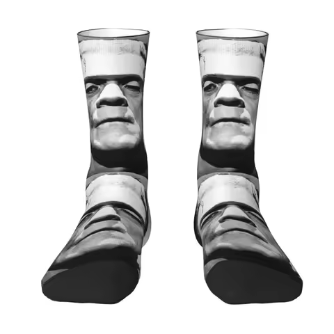 Frankenstein Mens Crew Socks Unisex Funny Horror Halloween Monster Spring Summer Autumn Winter Dress Socks