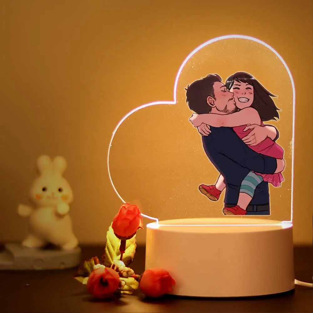 Lámpara acrílica de corazón para el Día del Padre, ilusión 3d, decoración de dormitorio, regalo de luz nocturna para los amantes de los papá