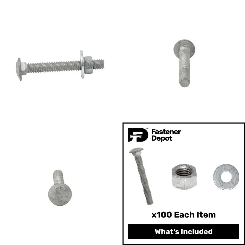 

Galvanized Carriage Bolt Kit 1/4-20 x 6 with 100 Pieces Flat Washers and Hex Nuts, Grade 307A, Hot Dipped Zinc Coated for Outdoo