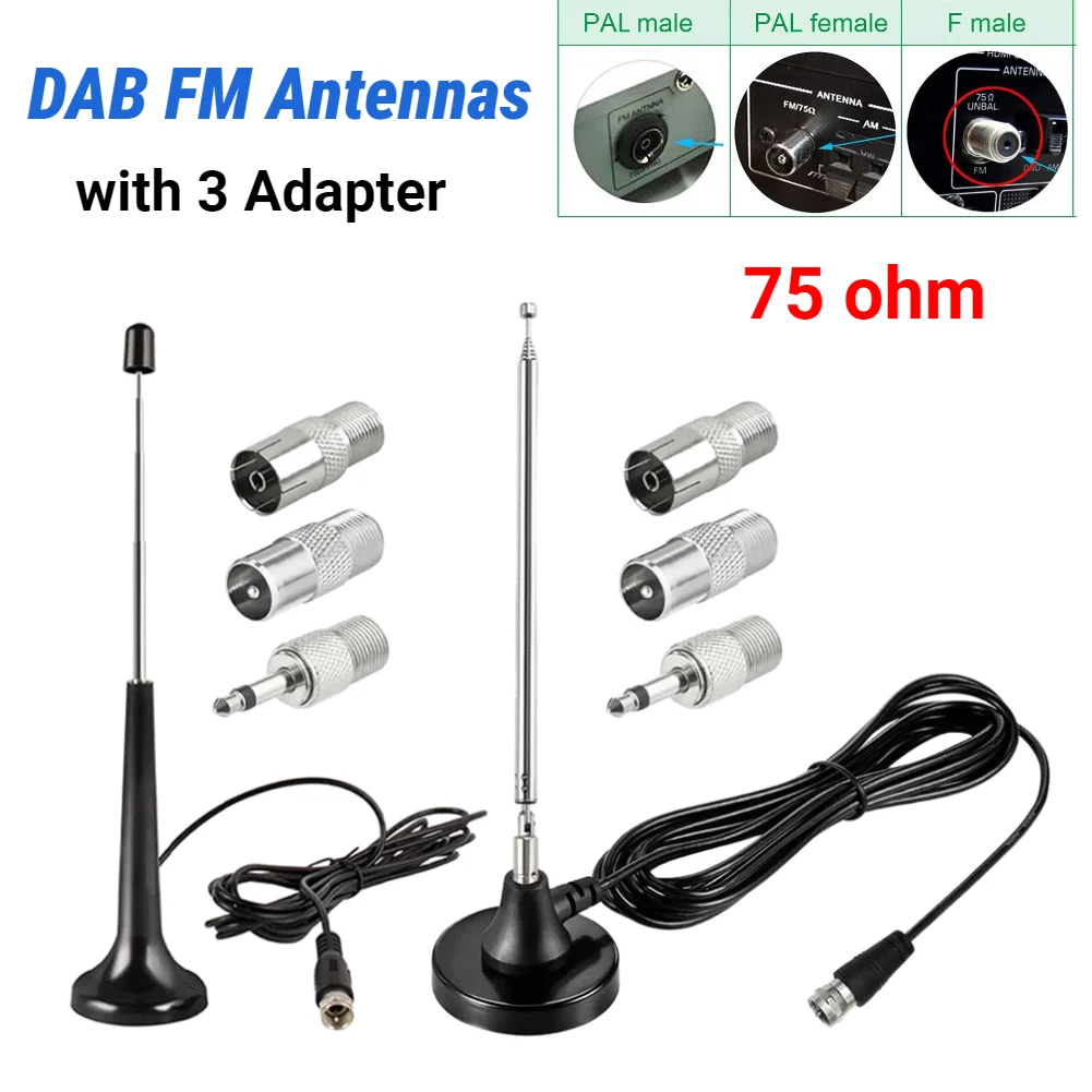 Внутренние FM-радио антенны с 3 адаптерами ТВ-антенна Внутренняя 75 Ом DAB-радио Сменная антенна для домашнего стереоприемника