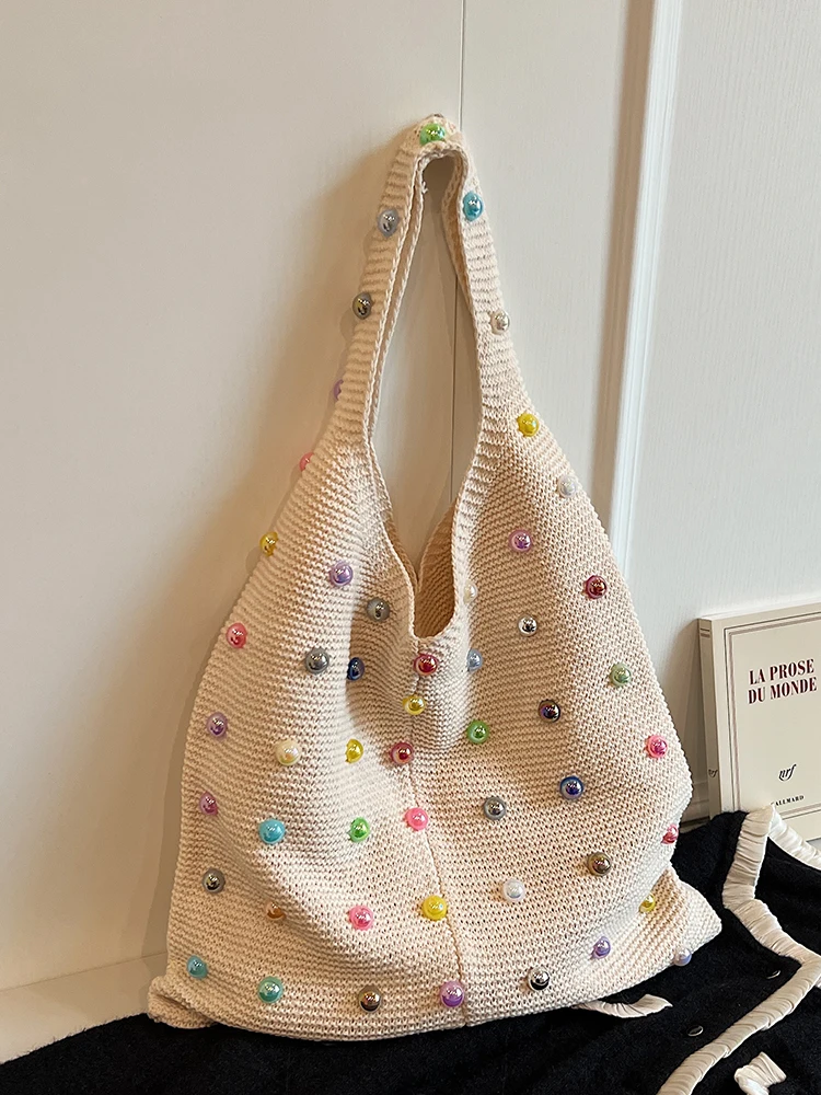 Underarm Knitted Bag for Women Korean Fashion Casual Versatile Large Capacity Tote Bags 2024 Summer New Niche Shoulder Bag