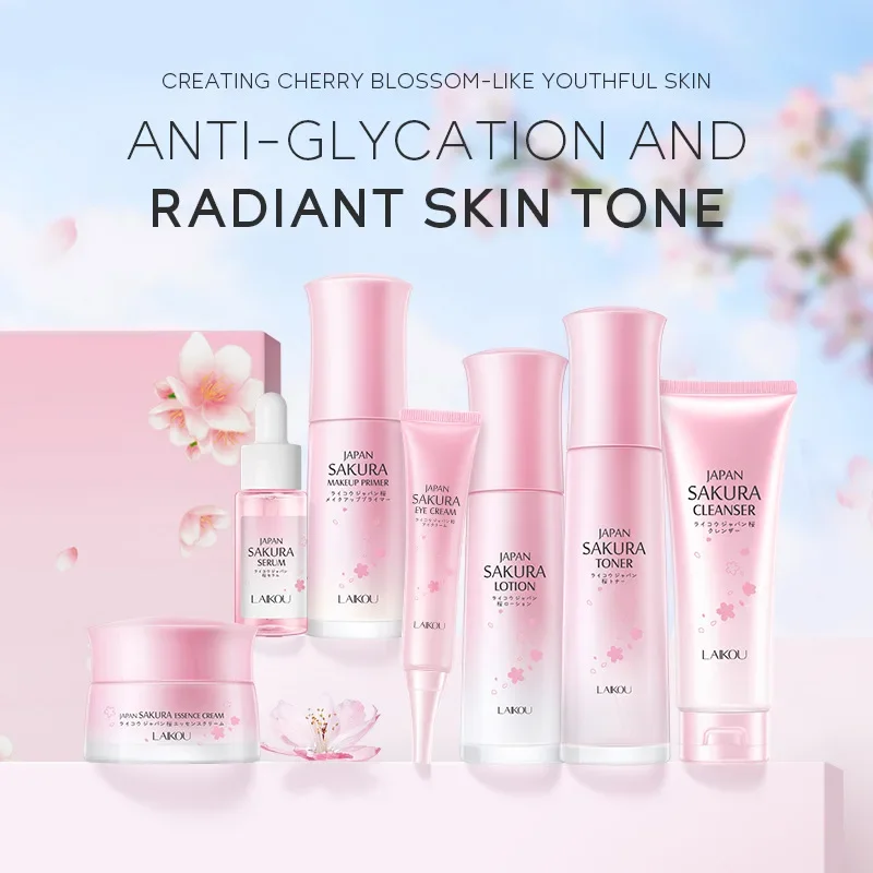 

7pcs/Set LAIKOU Sakura Skin Care Set Facial Cleanser Essence Eye Cream Face Serum Lotion MoisturizingToner Korean Makeup Primer