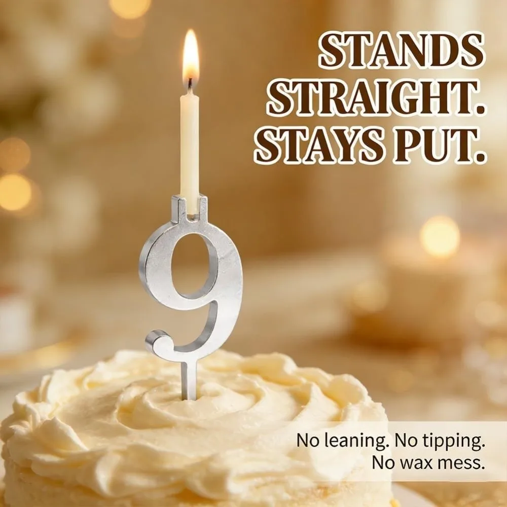 Stainless Steel Number Birthday Candle Holder Number 0-9 Versatile Digital Birthday Candles Stand Reusable