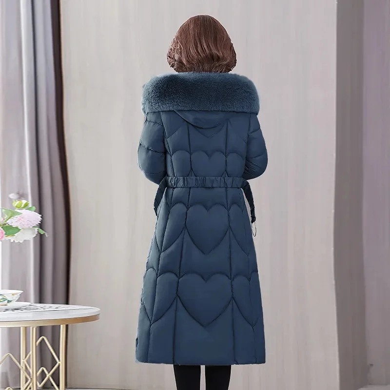 2023 New Winter Jacket Parkas Women Fur Collar Hooded Thicke Down Cotton Jacket Middle-Aged Female Coat Mother Warm Long Outwear