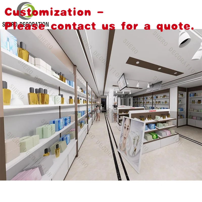 custom.Modern Durable Makeup Display Cabinet Custom Exquisite Cosmetic Display Showcase with High Grade Wood Shop Counter