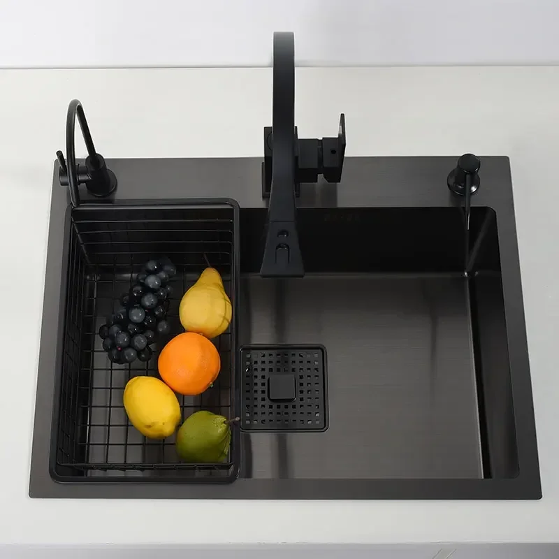 

single kitchen sink vegetable washing basin sink kitchen stainless steel pia black sink drainer