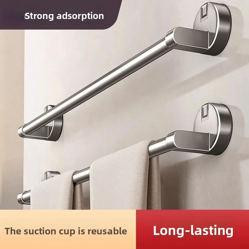 For Bathroom Organization No-Drill Suction Cup Towel Rack Bathroom Storage Shelf Wall-Mounted Towel Rod Holder