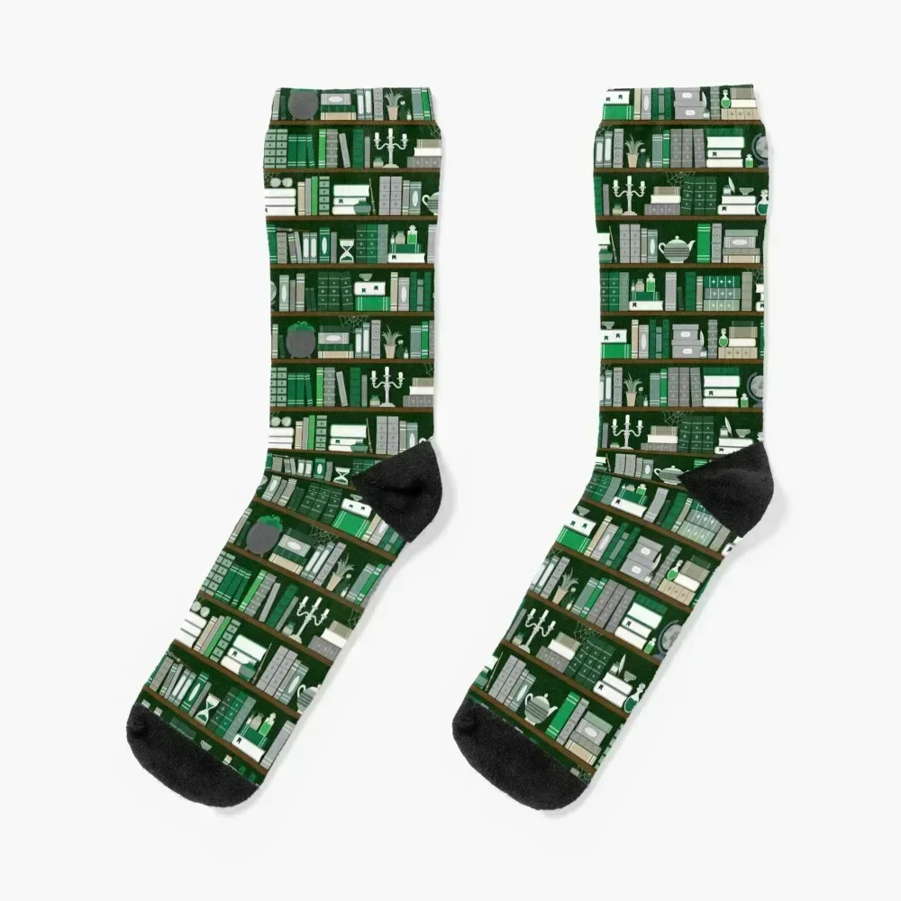 Book Case Pattern - Green and Grey Socks Rugby anti slip football Non-slip cute Mens Socks Women's