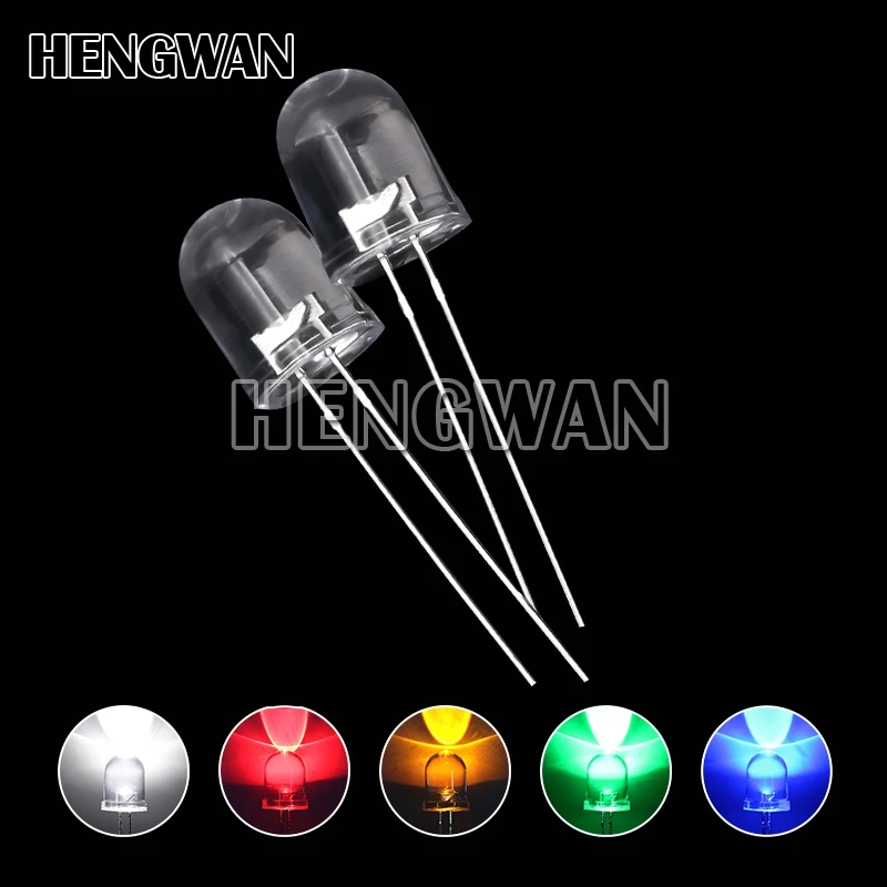 10pcs F10 10mm LED 5 Colors Red Blue Yellow Green White Transparent 20mA 0.75W Ultra Bright Round LED Light Emitting Diode Lamp