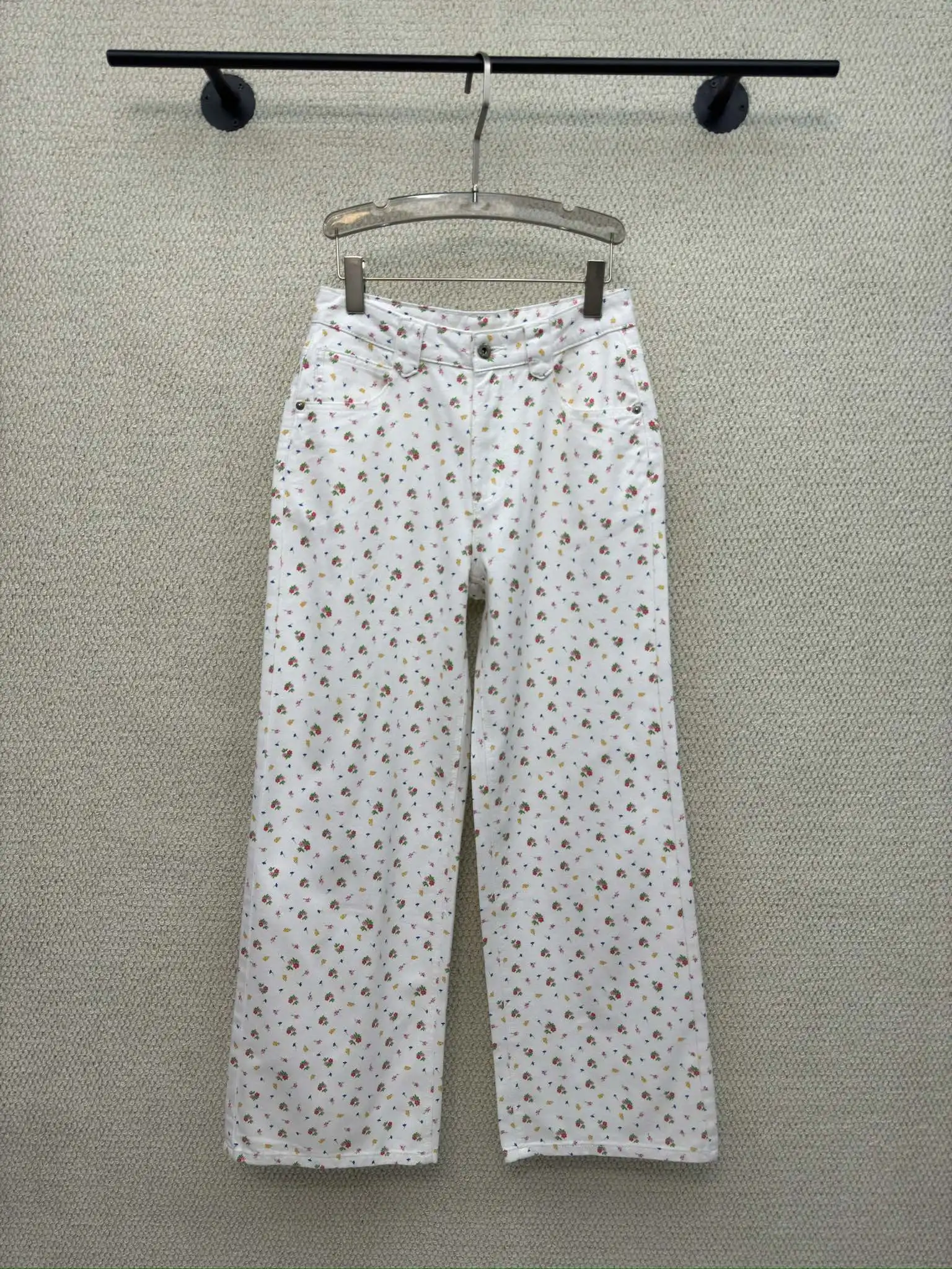 

Джинсы с цветочным принтом и широкими штанинами для похудения, женские тонкие джинсовые брюки, повседневные универсальные летние модные свободные брюки с эластичной резинкой на талии