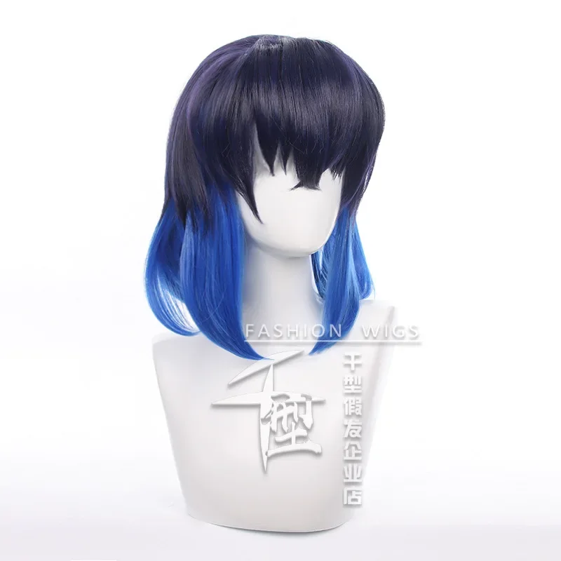 Perruque de Cosplay Anime japonais Hashibira Inosuke pour hommes et femmes, cheveux dégradés noirs et bleus, perruque habillée de bande dessinée, accessoires de Costume de fête
