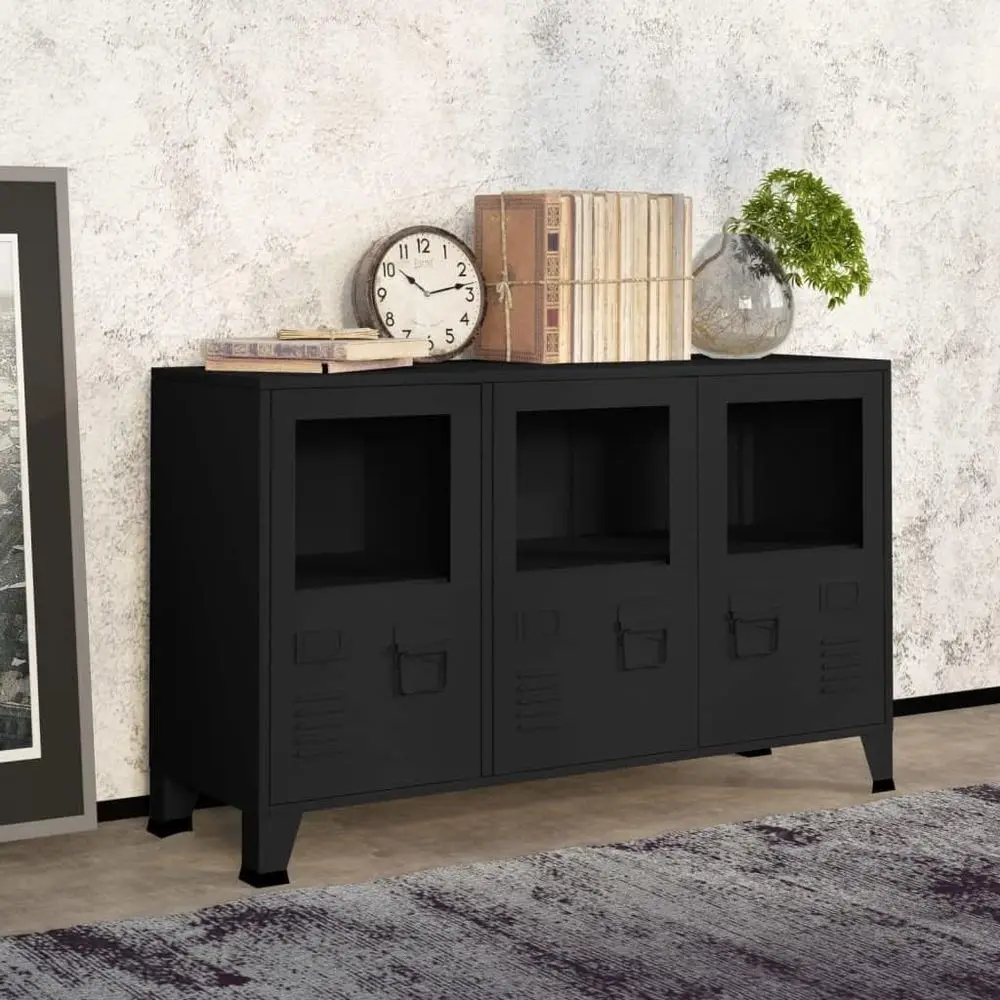 

Industrial Metal & Glass Sideboard, 41.3 Wide Storage Unit for Dining, Living Room, or Kitchen Coffee Bar