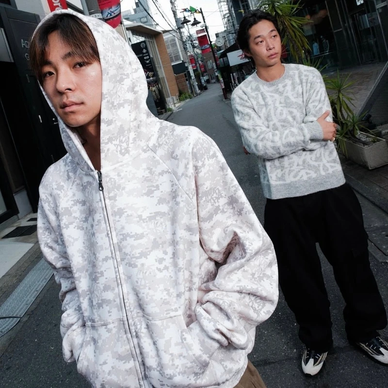 

Толстовка с капюшоном Mertra на молнии, пуловеры, топы y2k, модный уличный стиль, мужские и женские повседневные пальто с длинными рукавами, камуфляжная белая, серая одежда