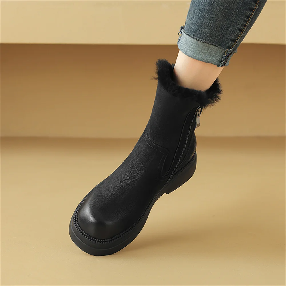 FEDONAS Fashion Warm Genuine Leather Women Ankle Boots Low Heeled Wool Inside Snow Boots Platforms Short Motorcycle Boots image 4