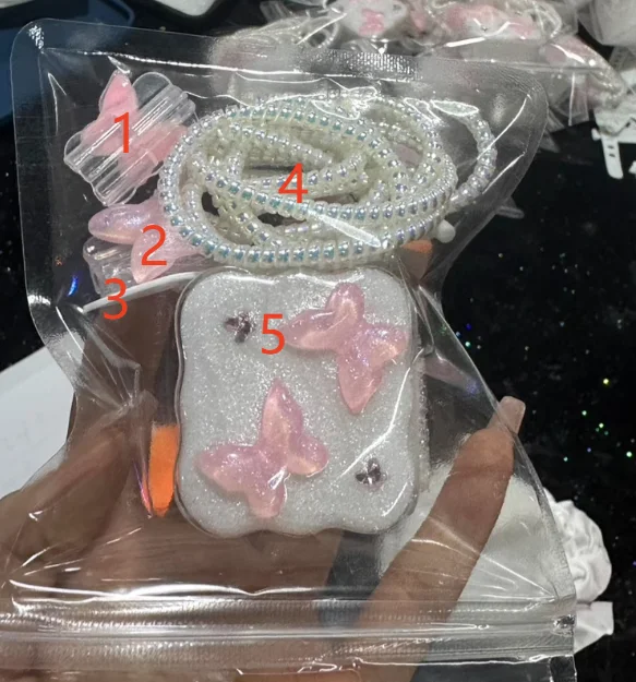 Cute Crystal Butterfly Pink Charger Protective Case Winder Anti Break Sleeve for IPhone 18W 20W Charging Cord Accessories