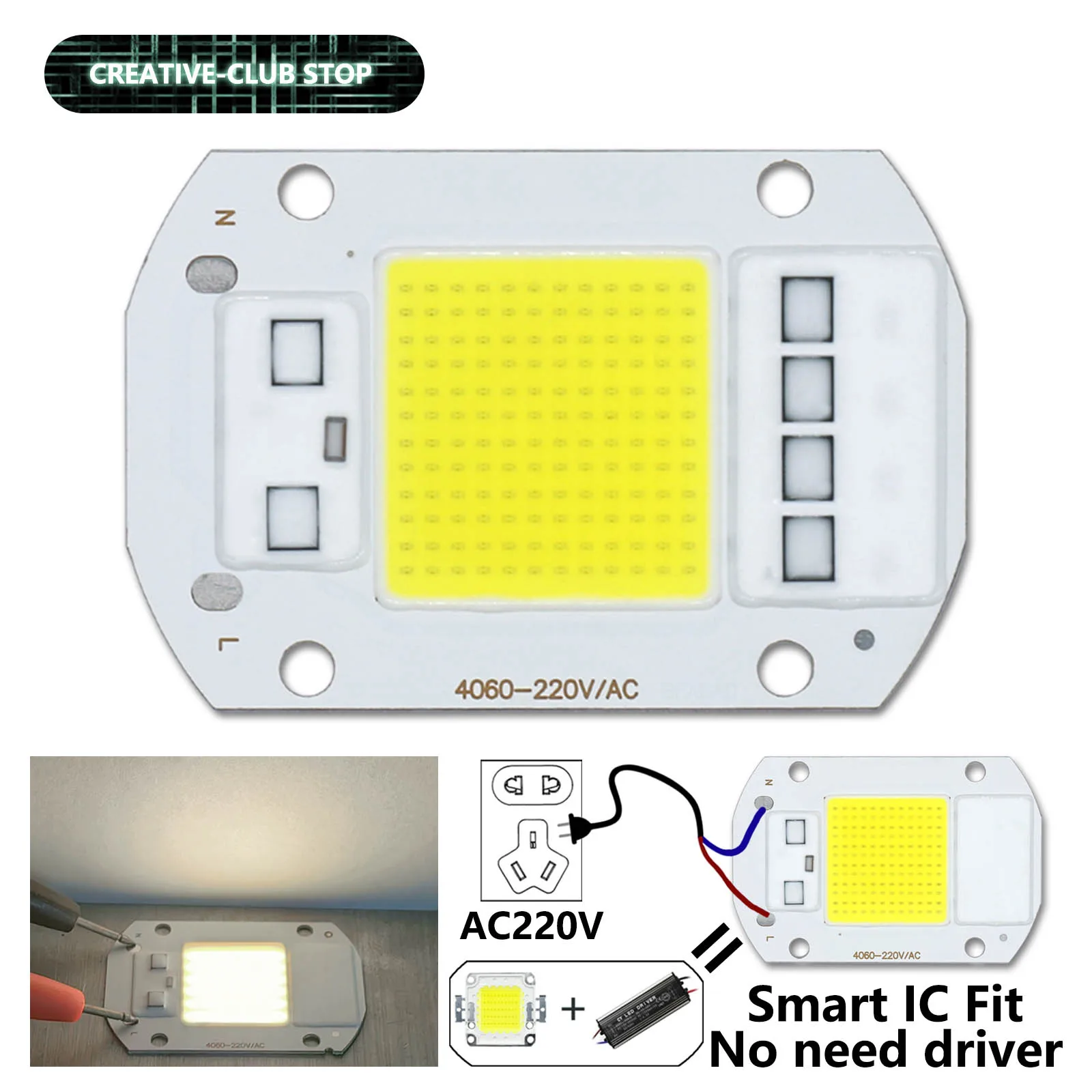 cob lamp bead ip65 led chip ac220v 50w smart ic sem necessidade de driver diodo de aluminio branco frio para spotlight floodlight bulb diy 10 pcs 01