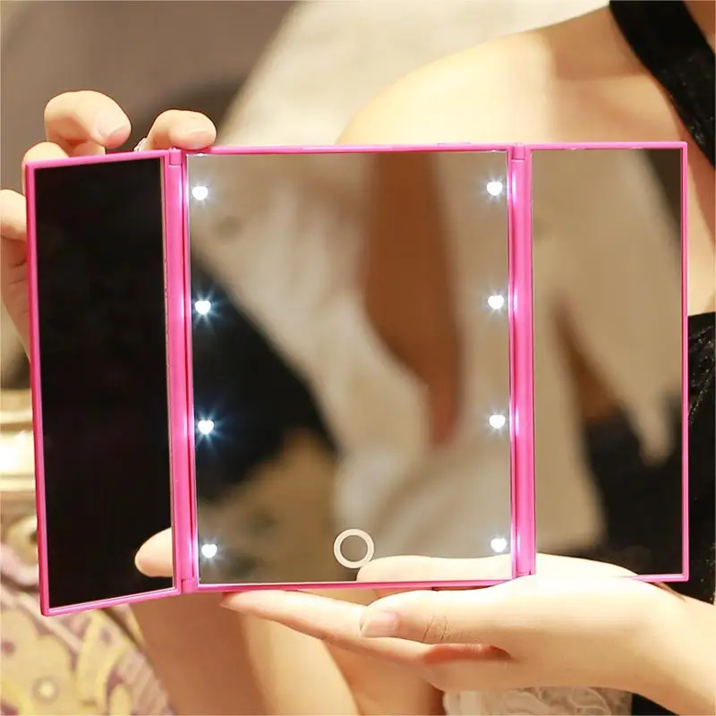 Touch Screen LED Makeup Mirror Portable Vanity Lamp Compact Easy Convenient to Carry Dressing Table Folding Makeup Mirror