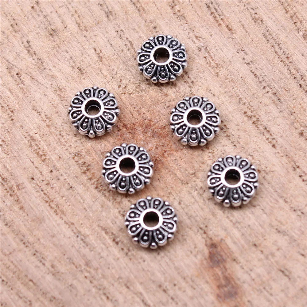 100pcs Antique Flower Bead Hollow Out Flower Torus DIY Spaced Apart Jewelry