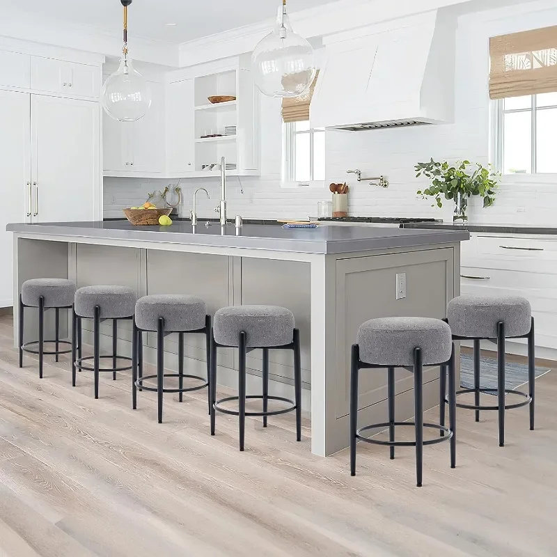 

Modern Bar Stools Counter Height Stools with Round Soft Padded Backless Seat and Metal Mid-Century Base