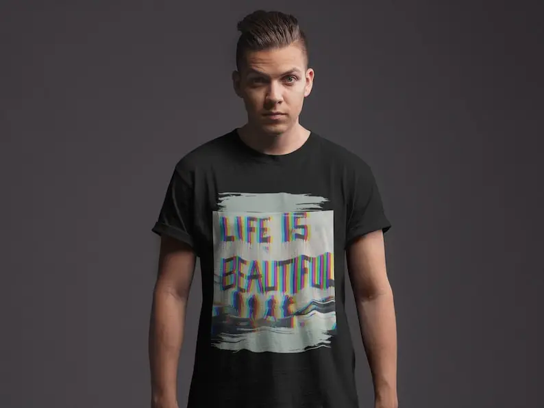 LIFE IS Classic Fit AmplifyDestroy Print Tee Shirt urban street graffiti life is beautiful