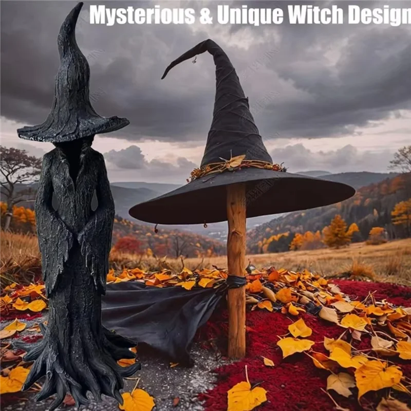 AFOURT-Crackerbarrel Witch Statue Gothic Halloween Resin Figurine Retro Magician Decor Dark Fantasy Ornament Home& Garden