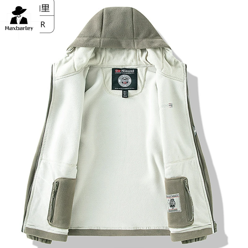 Parka polar de lã masculina com bolsos, jaqueta dupla face, casaco quente com capuz, marca unissex de alta qualidade, inverno, à prova de frio