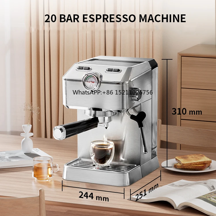 1.5L Milk Foaming Steam 20 Bar Pump Pressure Espresso Maker Removable Water Tank Cappuccino Latte Gifts Coffee Machine