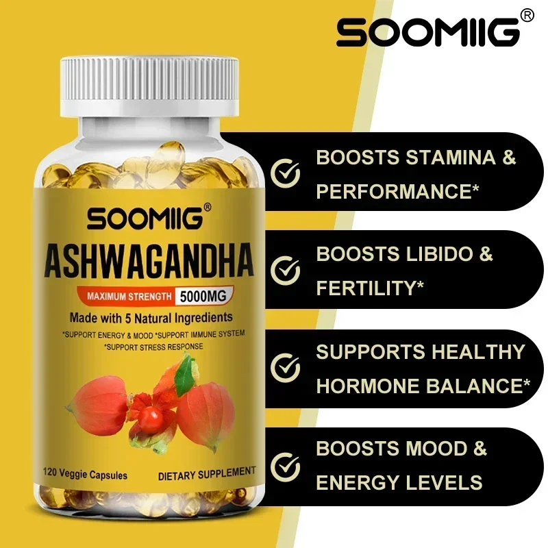 Ashwagandha Capsules - Antioxidant, Stress Relief, Helps with Sleep, Immunity, Cognitive Function, Strength, Energy, Better Mood