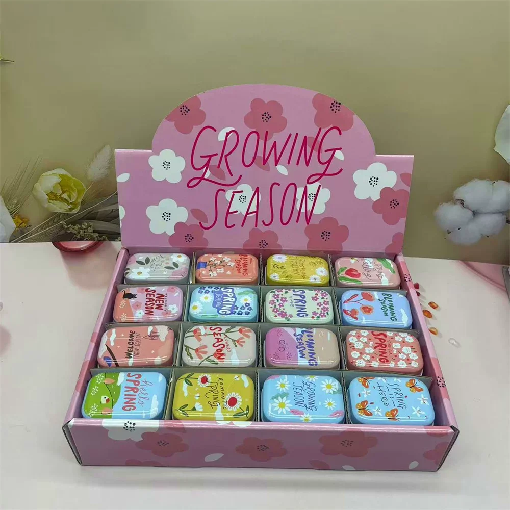 32Pc(1 Box)  New Spring Flower Cute Bear Min Iron Box With Cover / Metal Medicine Coin Storage Tinplate Gift Case