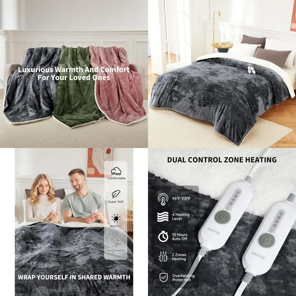 

Dual-Control Queen Electric Blanket, Velvet Soft, 4 Heat Levels, 10H Auto-Off, Machine Washable, ETL Certified, 84x90 Grey