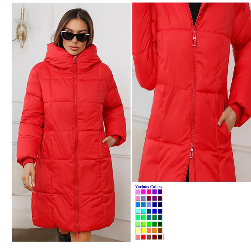 

Женское длинное пальто 2025, осенне-зимняя парка с капюшоном, женское толстое пуховое хлопковое пальто Femme, повседневная теплая толстая верхняя одежда, топ на молнии