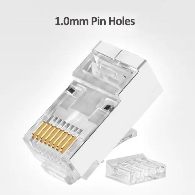 Gigabit Network RJ45 8P8C Cat6 Modular Plugs Ethernet Cable Male Connector 1.1mm Pin Holes Suitable For 24AWG 26AWG Cables