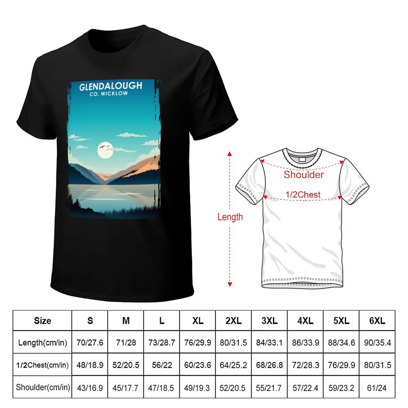 Glendalough Ireland Vintage Minimal Retro Travel Poster T-Shirt summer tops oversized t shirt luxury clothes men