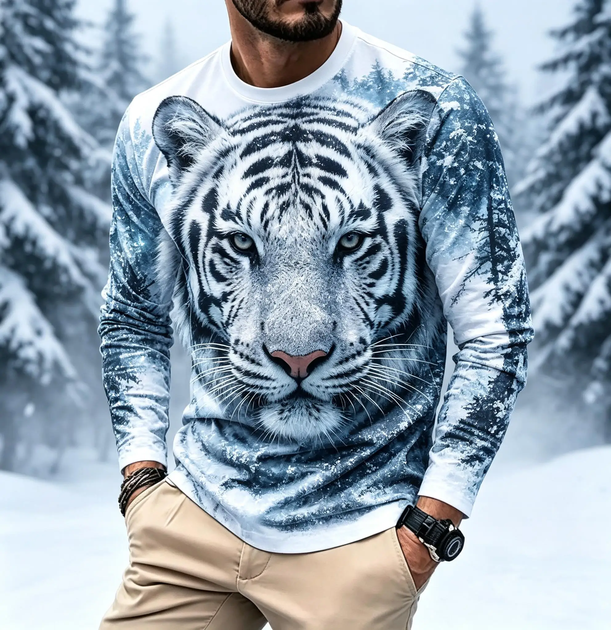 ens Leopard Face Rose Floral Long Sleeve T Shirt Wild Animal Print Red Flower Full Fashion Top
