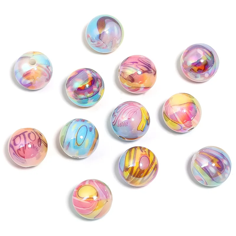 Trendy New 100pcs 16mm Glitter Colorful Painting Round Acrylic Gumball Beads Fit Bracelet Necklace Earring Ornament Accessory