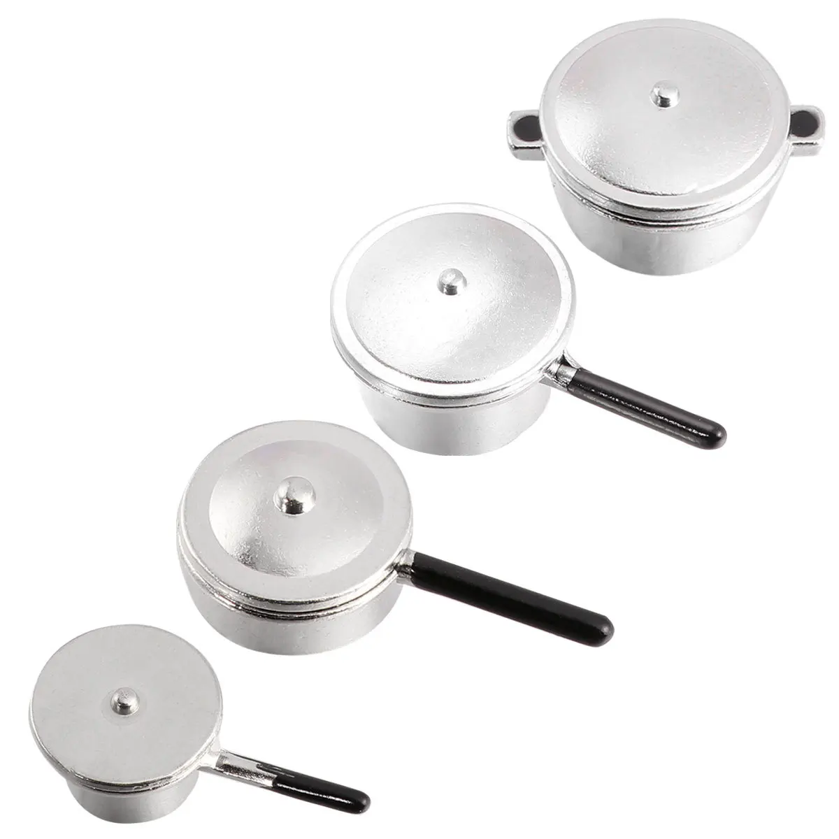 

Silver Pot 4 Piece Set Wedding Accessories Miniature Adornment Educational Toy Cooking Utensil Kitchen Ware Metal Puzzle