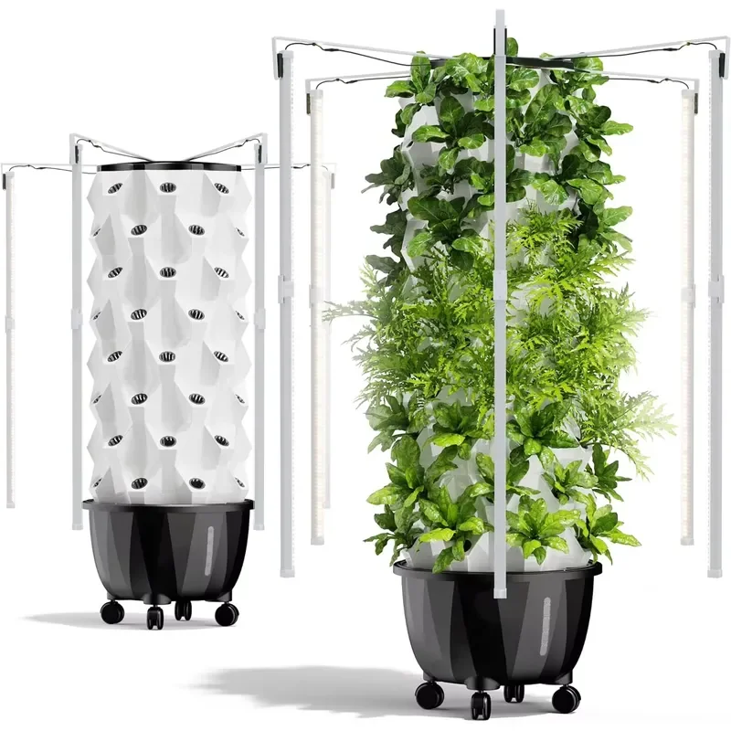 10 Tier Vertical Hydroponic System LED Grow Light Pineapple Tower for Greenhouse Indoor Outdoor Home Garden Planting Kit