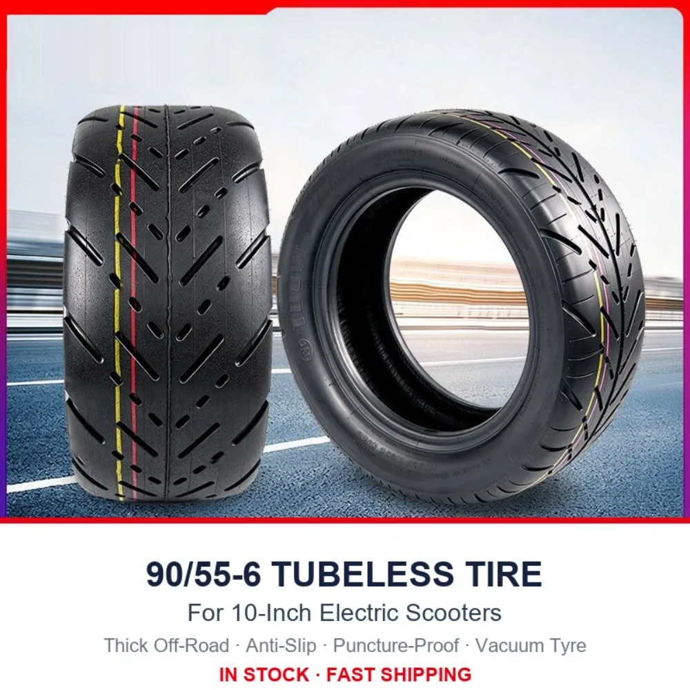 90/55-6 Tubeless Tire for Electric Scooter, 10 Inch Thick Off-Road Anti-Slip Puncture-Proof Vacuum Tyre