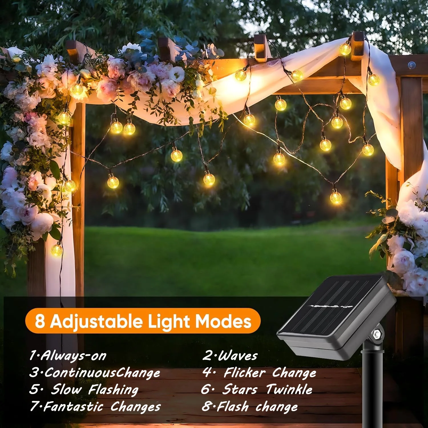 Christmas Solar Crystal Globe Fairy Lights Outdoor Waterproof LED String Lights for Patio Tree Fence Yard Christmas Decorations