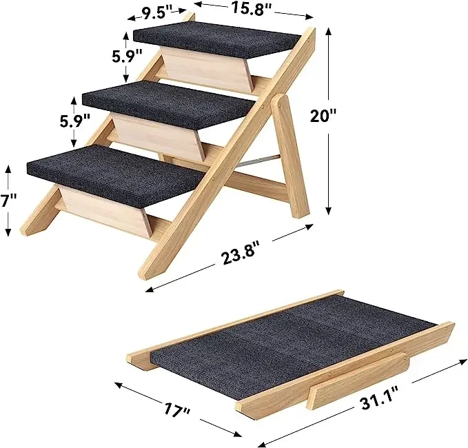 2025 Pet Products Pet 3 Steps Stairs Fold Foldable Dog Ramps Durable Portable Dog/Cat Ladder