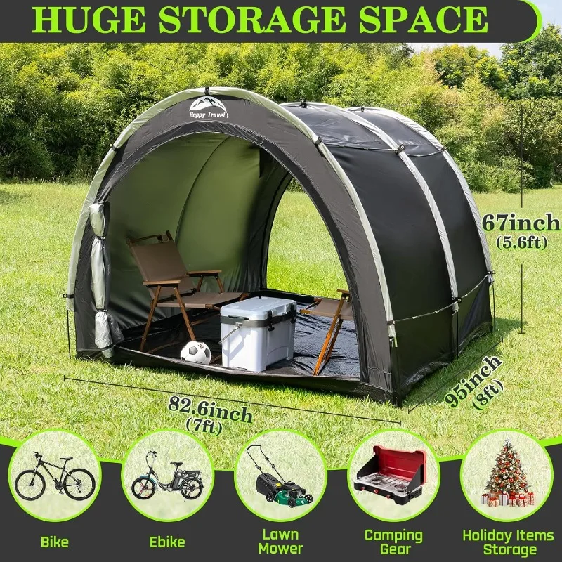

Outdoor Bike Storage Tent with Window, Waterproof for 2-8 Bikes & Garden Tools on Patio