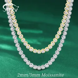 Full 2mm/3mm VVS1 Moissanite Bubble Tennis Necklace For Women S925 Sterling Silver Plated 18k Neck Chain Choker Bracelet Jewelry