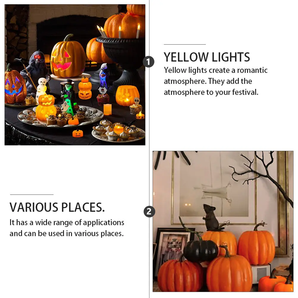 24Pcs Halloween Pumpkin Lamp Flameless Electronic Yellow Light Decorative Halloween Supplies Pumpkin Lamp