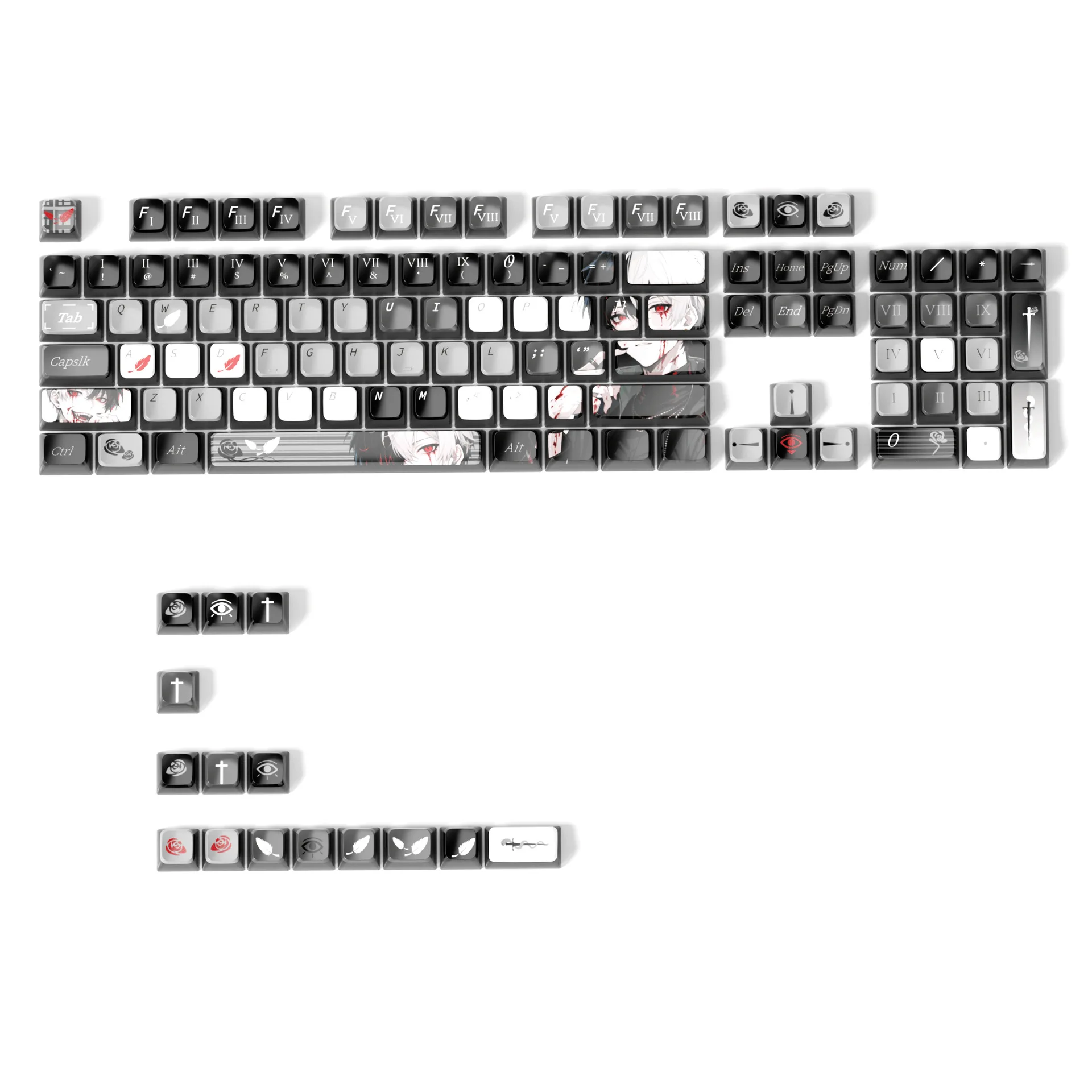 Dark Night Scarlet Fantasy - Teclas negras - Juego completo de teclas PBT de sublimación de 118 teclas, universales para teclados mecánicos