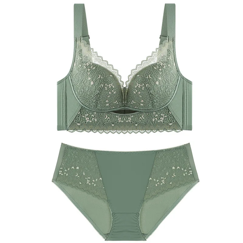 Frauen Draht frei Brust gesammelt BH Sommer solide aushöhlen Spitze dünn unter dicken Schimmel Tasse Dessous weibliche sexy Unterwäsche Set