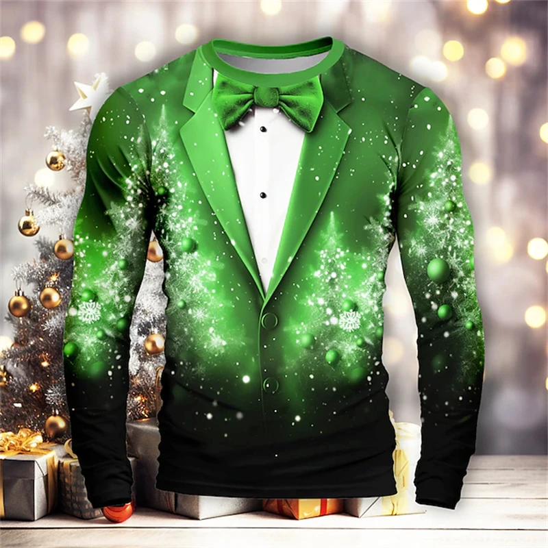 

Christmas 3D 3D Printed Long Sleeve T Shirt Mens Suit Long Sleeve Winter Christmas Party Costume Ultra Breathable Quick Dry Top