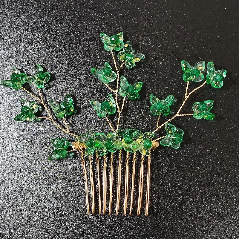 Novo nupcial verde cristal pentes de cabelo headpiece jóias strass pérola flores artesanal acessórios de cabelo de casamento para mulheres meninas